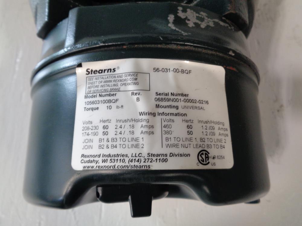 Stearns 10 lb-ft Electric Brake 105603100BQF with Toshiba 2HP Motor B00243LC2AMH